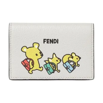 FENDI Baguette Grain Leather Card Holder Men's Multicolor