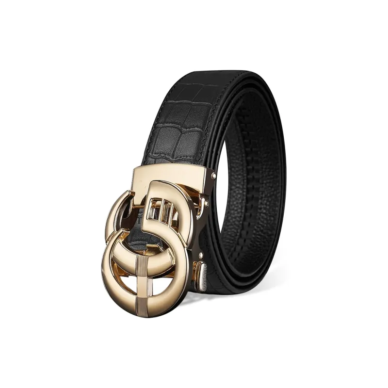 Cheekkiss Cow Leather Belts Men's Gunmetal Gold 3.5cm-3