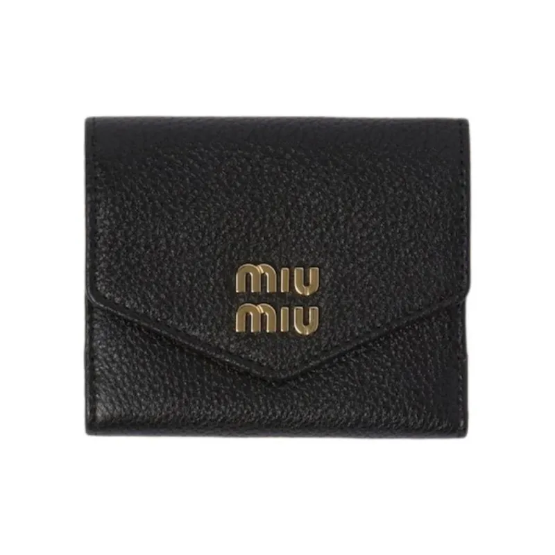MIU MIU Calfskin Wallet Trumpets Unisex Black-0