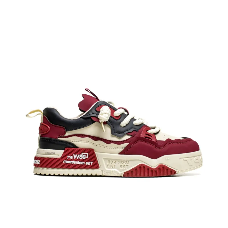 Hong Kong Meng Anti Slip And Wear Resistant Height Increasing Low Top Skateboard Shoes Men's White Red-2