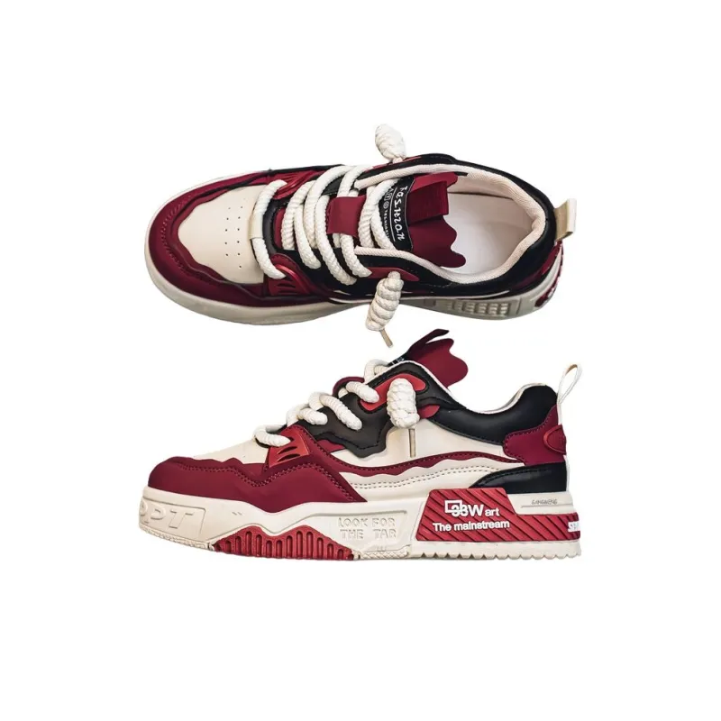 Hong Kong Meng Anti Slip And Wear Resistant Height Increasing Low Top Skateboard Shoes Men's White Red-5