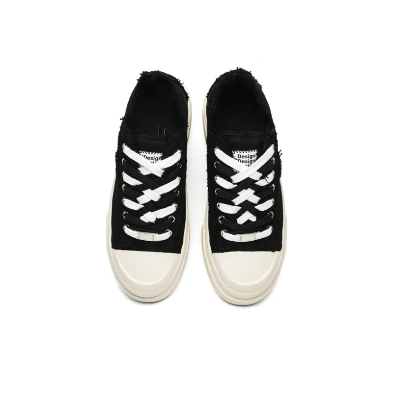 OUBT Color Block Double Shoelace Design Breathable And Slip Resistant Low Top Canvas Shoes Unisex Black-4