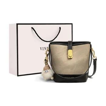 VINEY Synthetic Leather Handbag, Shoulder Bag, Crossbody Bag, Bucket Bag Regular Women's White & Black