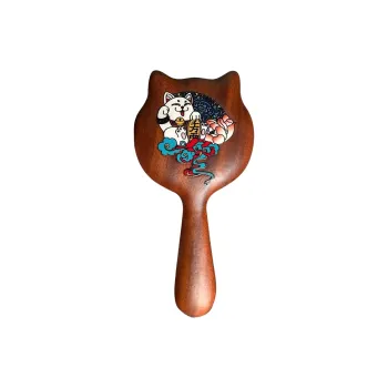 Future Maple Chinese Style Lucky Cat Sandalwood Meridian Comb Massage