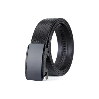 ROSEROOEN Top Grain Cow Leather Belts Men's Gunmetal Buckle Crocodile Pattern 3.5cm