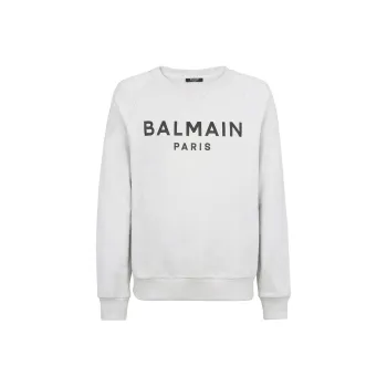 BALMAIN Logo flocked Cotton Sweatshirt