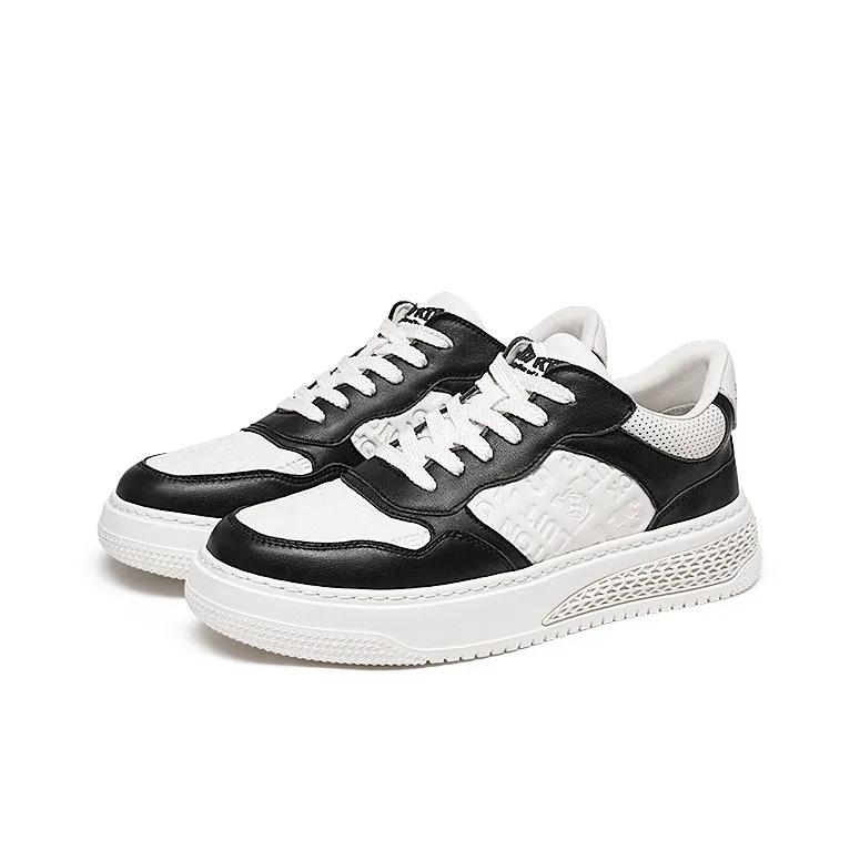 RHYTHM OF JOY Low Top Skateboard Shoes Men's Black White-1
