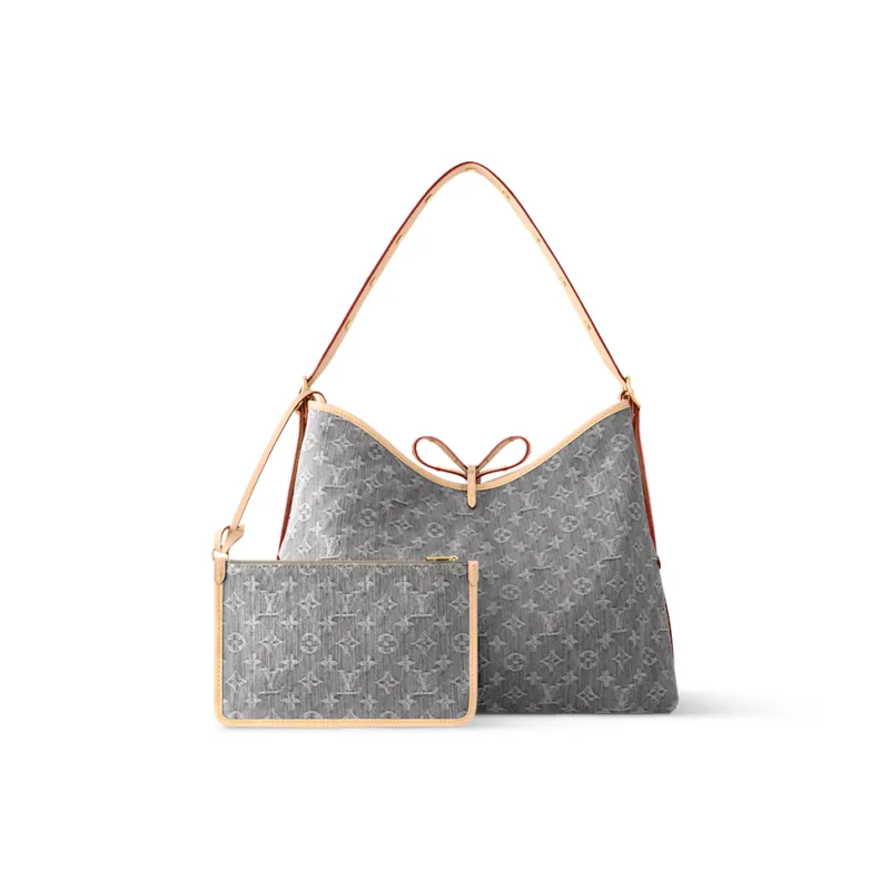 LOUIS VUITTON Carryall Cotton One Shoulder Handbags Medium Size Women's Grey Denim-1