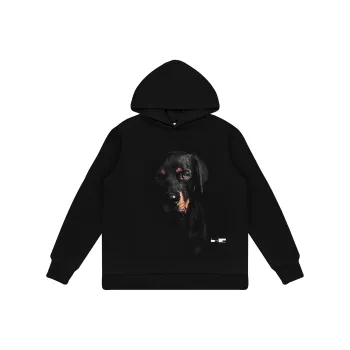 HARSH AND CRUEL American Streetwear Rottweiler Dog Head Design Loose Fit Casual Hoodie Coat Unisex Black
