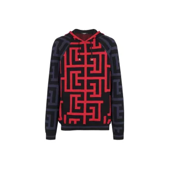 BALMAIN Monogram print Drawstring Hoodie