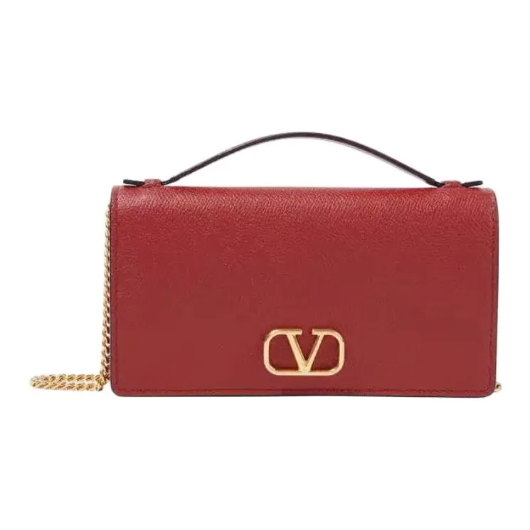 Valentino Vlogo Leather One Shoulder Handbag Small Size Women's Red-0