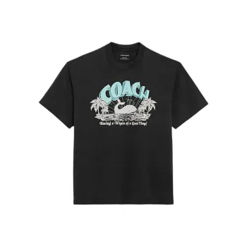 COACH Letter Print Crew Neck Short-Sleeved T-Shirt T-Shirt Men's Black
