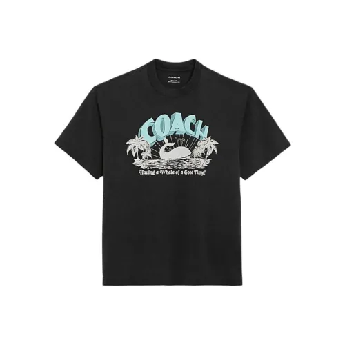 COACH Letter Print Crew Neck Short Sleeved T Shirt T Shirt Men's Black