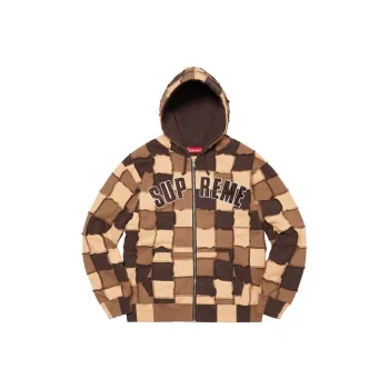 Supreme Reverse Patchwork Zip Up Hooded Sweatshirt