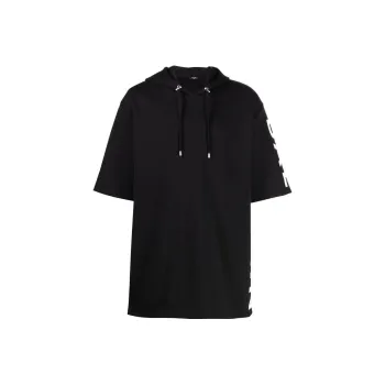 BALMAIN Logo print Short sleeve Cotton Hoodie