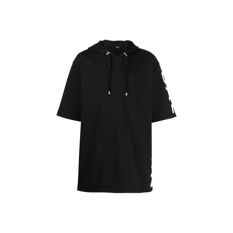 BALMAIN Logo print Short sleeve Cotton Hoodie-0