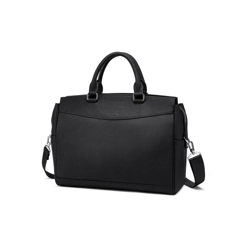 FAIRWHALE Cow Leather Portable Crossbody Briefcase Men's Black/Blue-1