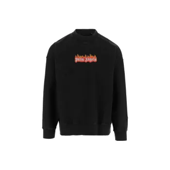 PALM ANGELS Burning Logo Print Distressed Sweatshirt