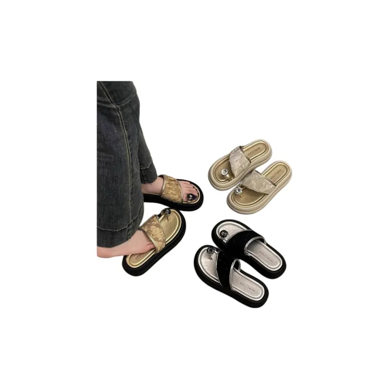 Yamada Hyakuju Slippers Khaki Ecru Black-7