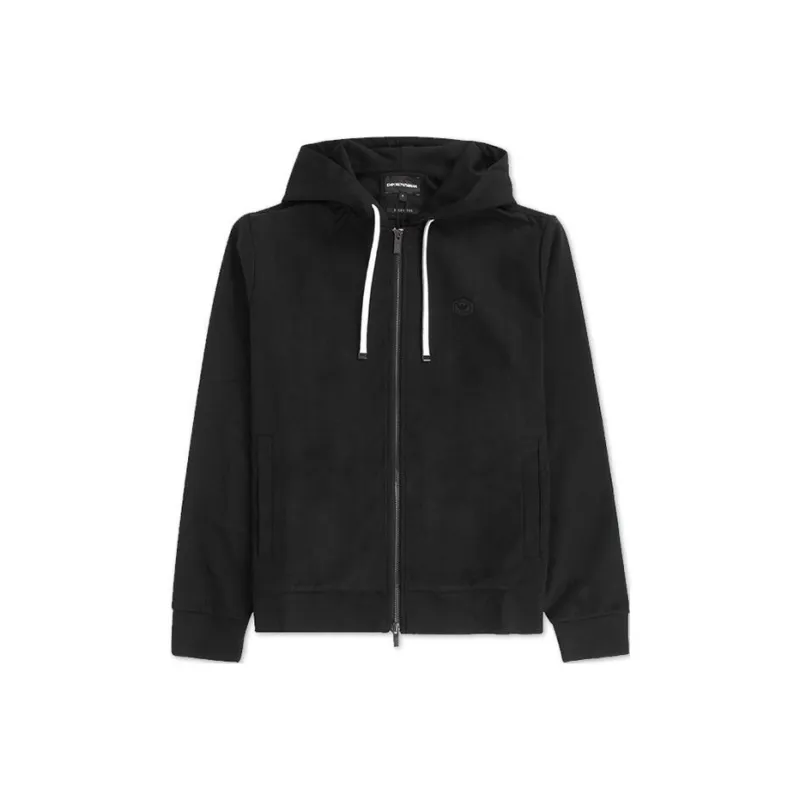 EMPORIO ARMANI Logo Patch Zipped Drawstring Hoodie-0