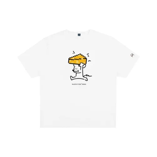 Black Cat Pixel T-Shirt Unisex White