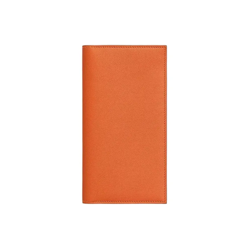 HERMES Citizen Twill Swift Calfskin Wallet Women's Orange & Riviera Blue & Dizzy Green-0
