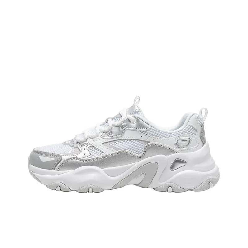 Skechers D'LITES 5.0 Slip Resistant Breathable Low Top Chunky Sneakers Women's Silver White-0