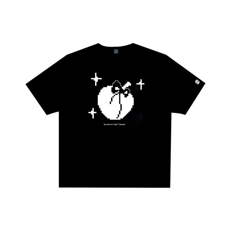 Black Cat Pixel T Shirt Men's Black-0