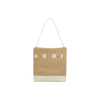 MARNI Museo Nylon With Cotton Handbag, Shoulder Bag Small Size Women's Natural & Ivory