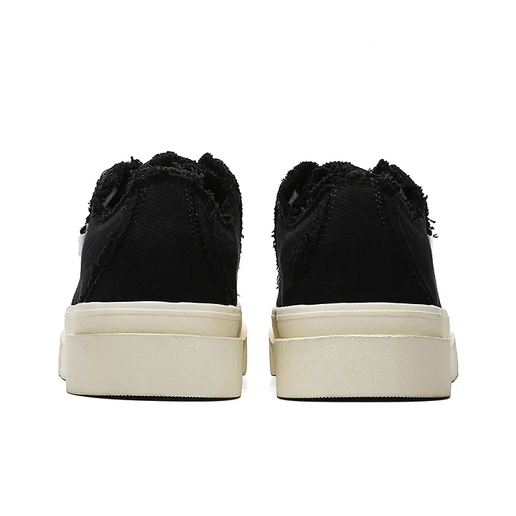 OUBT Color Block Double Shoelace Design Breathable And Slip Resistant Low Top Canvas Shoes Unisex Black-5