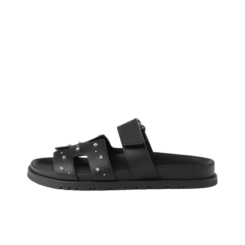 HERMES Chypre Rubber Sole Slide Slippers Women's Black-0