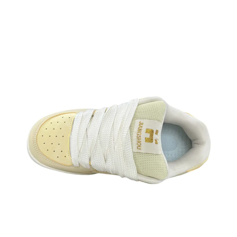 JIANGSHOU Non slip Breathable And Wear resistant Low Top Skateboard Shoes Women's Almond Yellow-5