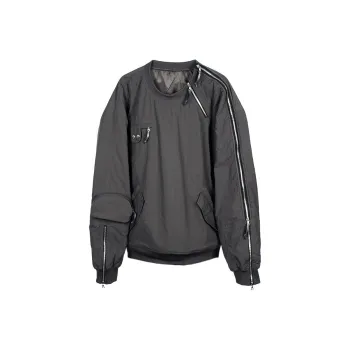 FARFROMWHAT FW22 Military 3d Pocket ZipperWay Fullover Reversible Sweatshirt Unisex Dark Gray