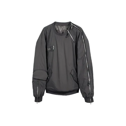 FARFROMWHAT FW22 Military 3d Pocket ZipperWay Fullover Reversible Sweatshirt Unisex Dark Gray