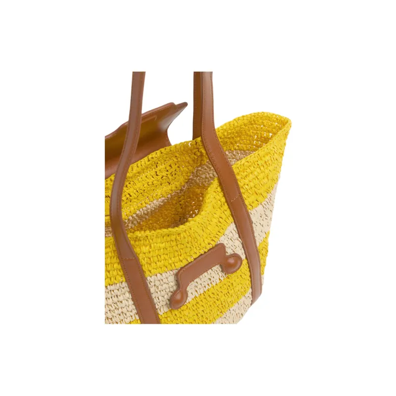 MARNI Trunkaroo Paper With Calfskin Tote Bag, Shopping Bag, Handbag, Shoulder Bag Trumpets Women's Natural & Deep Lemon-4
