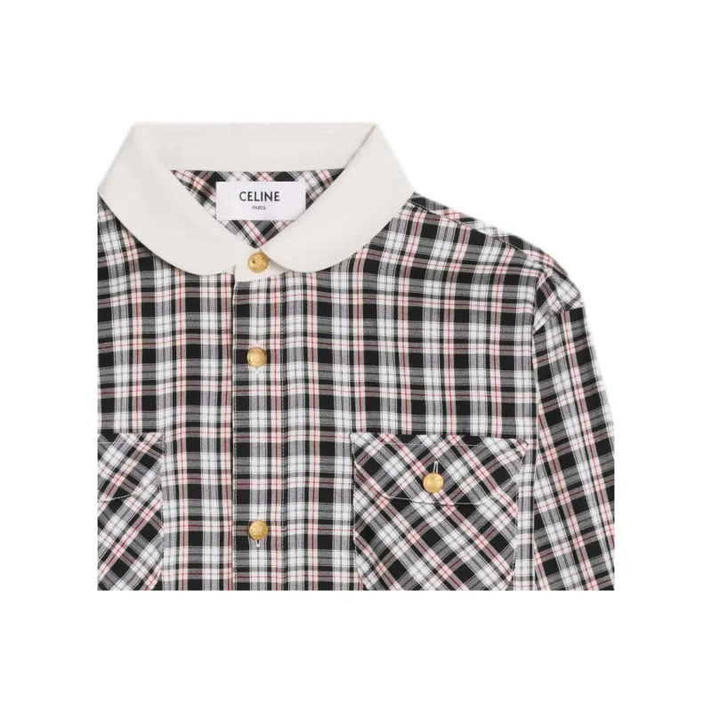 CELINE Cropped Shirt In Check Silk-4