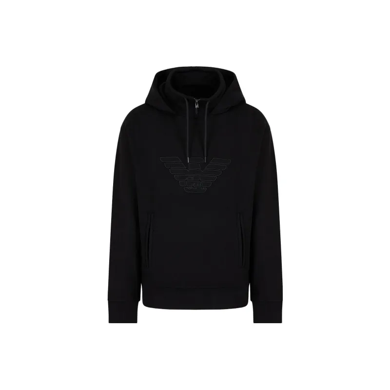 EMPORIO ARMANI Hooded Jersey Sweatshirt With Embossed Domed Logo-0