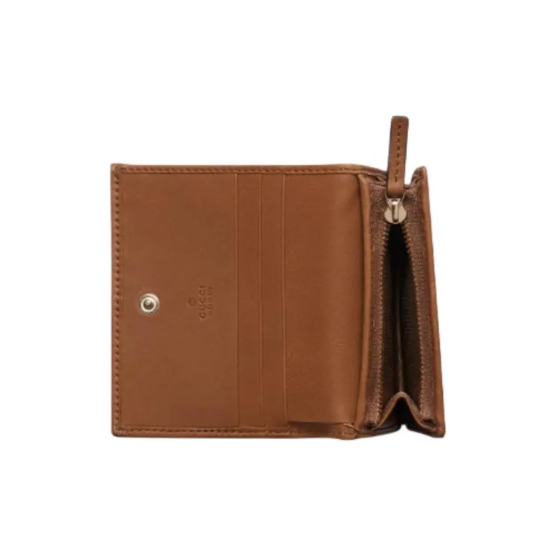 GUCCI Horsebit 1955 Canvas Card Holder Women's Beige & Dark Brown-5