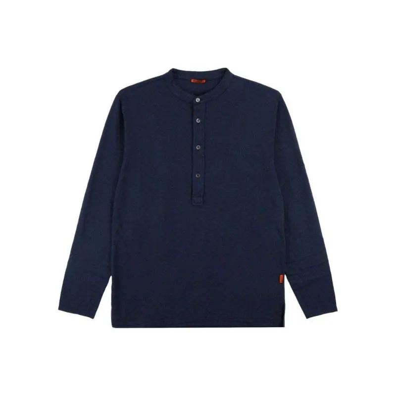 BARENA Solid Color Crew Neck Pullover Long-Sleeved T-Shirt Men's Marine Blue-0