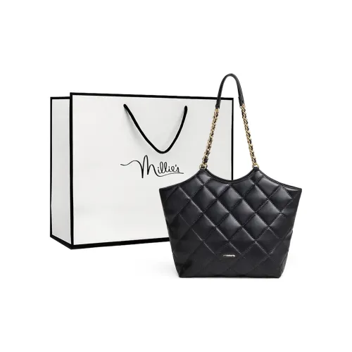 MILLIE'S Synthetic Leather Tote Portable Underarm Shoulder Bag Large Size Women's Black