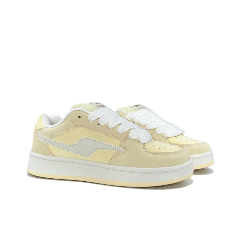 JIANGSHOU Non slip Breathable And Wear resistant Low Top Skateboard Shoes Women's Almond Yellow-4