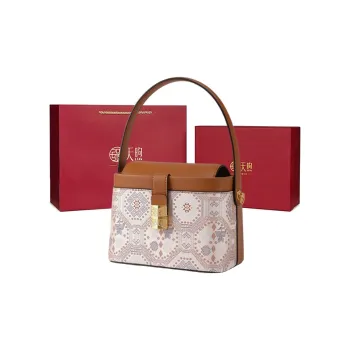Pmsi Cow Leather With Fabric Handbag Medium Size Women's Multicolor