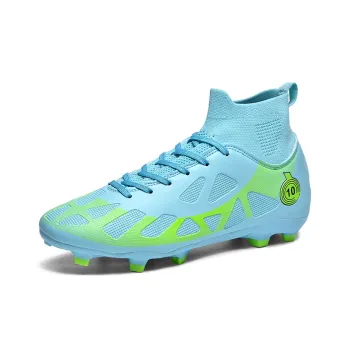 TONYBEAR Soccer Shoes Unisex Mid Top Aqua/White/Black