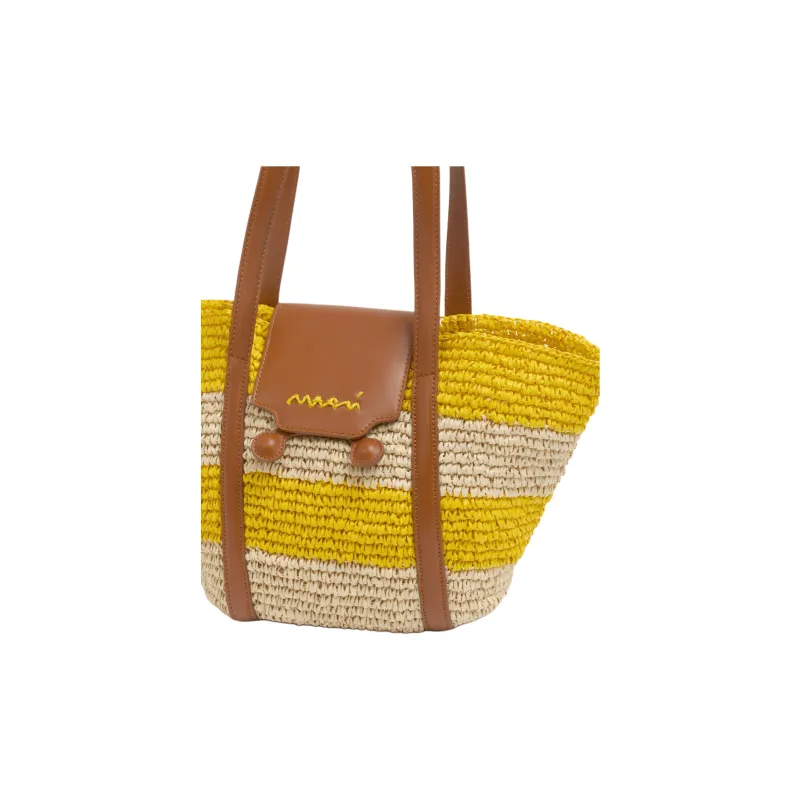 MARNI Trunkaroo Paper With Calfskin Tote Bag, Shopping Bag, Handbag, Shoulder Bag Trumpets Women's Natural & Deep Lemon-3