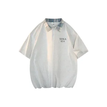 TINA GIA T Shirt Unisex Heather Gray/Blue Plaid