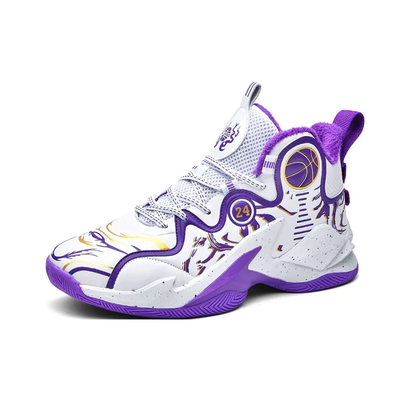 TONYBEAR Basketball Shoes Unisex Mid Top Insulated Shoes White Purple-6