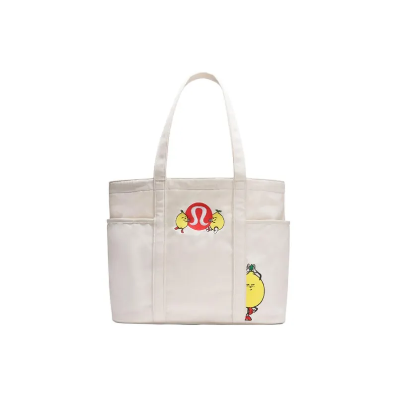 Lululemon Cotton Canvas Tote Bag, Shopping Bag, Handbag, Shoulder Bag Regular Unisex Natural Ecru-0