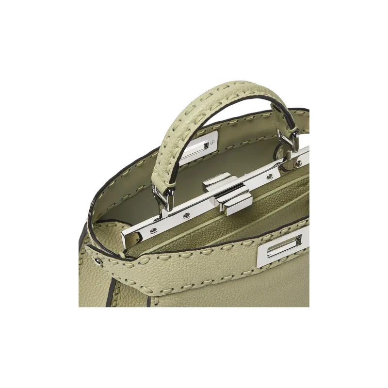 FENDI Peekaboo ISeeU Calfskin One Shoulder Handbag Small Size Women's Green-4