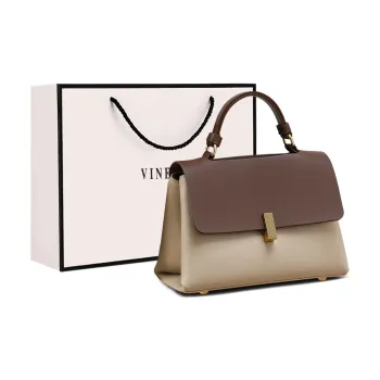 VINEY Cow Leather Handbag, Shoulder Bag, Crossbody Bag Regular Women's Beige Coffee