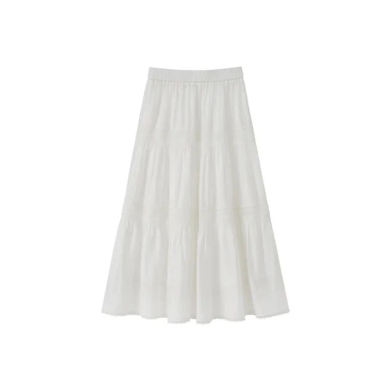 Homemade Willow Silk Casual Long Skirts Women's Fairy Cloud White-1